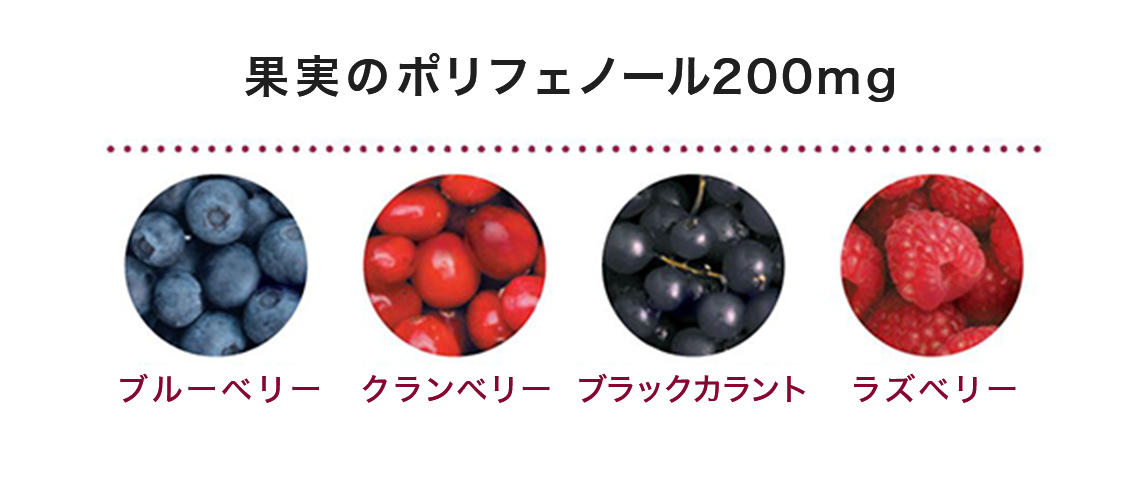 果実のポリフェノール200mg「ブルーベルー」「グランベリー」「ブラックカウント」「ラズベリー」